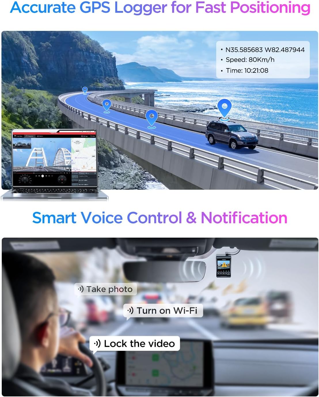 VIOFO A329S 4K 3 Channel Dash Cam, 4K Front + 2K Cabin Fisheye (210°) + 2K Rear, Power Saving Parking Mode, Wi-Fi 6 App Control
