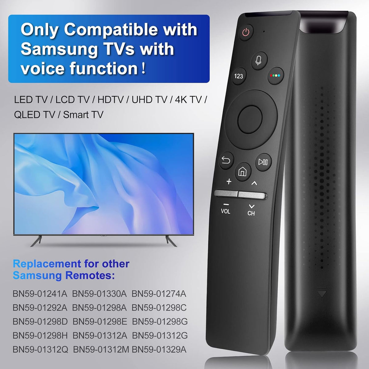 Voice Replacement for Samsung-Smart-TV-Remote, New Upgraded BN59-1266A for Samsung Remote Control with Voice Function.