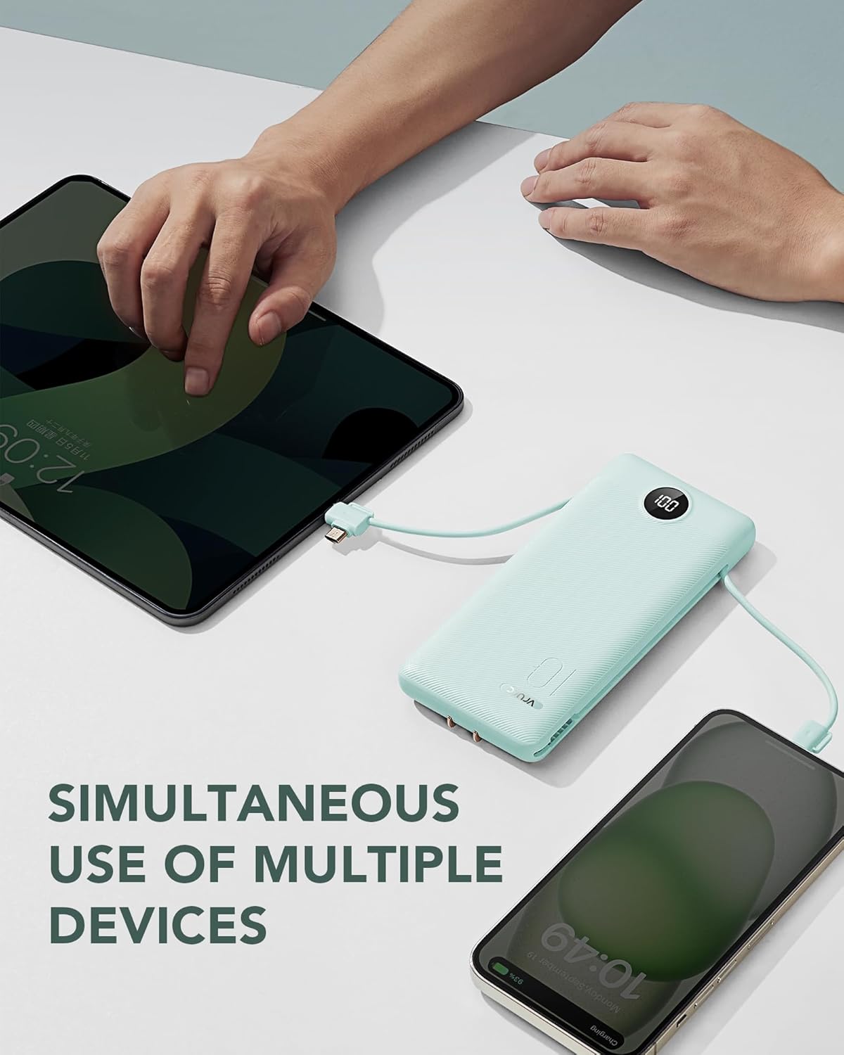 VRURC Portable Charger Built-in Cables and AC Wall Plug, USB C Power Bank 10000mAh, Travel Battery Portable Phone Charger Compact Lightweight External