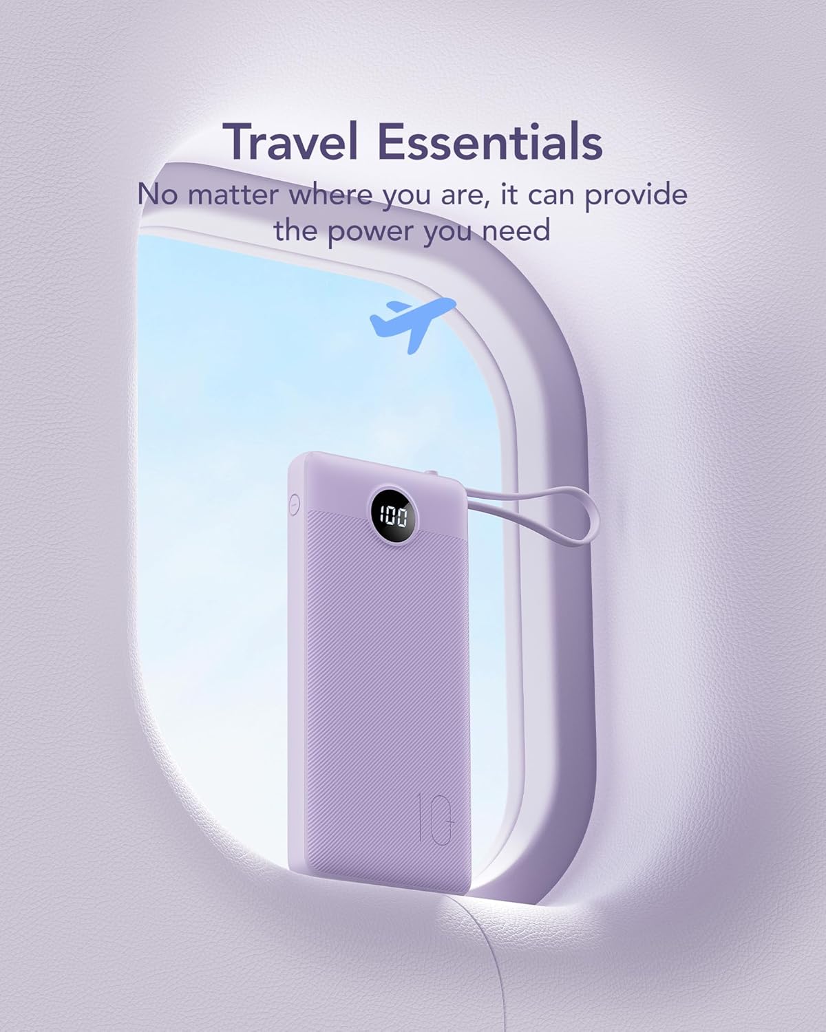 VRURC Portable Charger Power Bank, 10000mAh Travel Essentials Battery Pack, 5 Outputs 2 Inputs Slim Charging Bank Built-in Cables Cords (1 Pack)