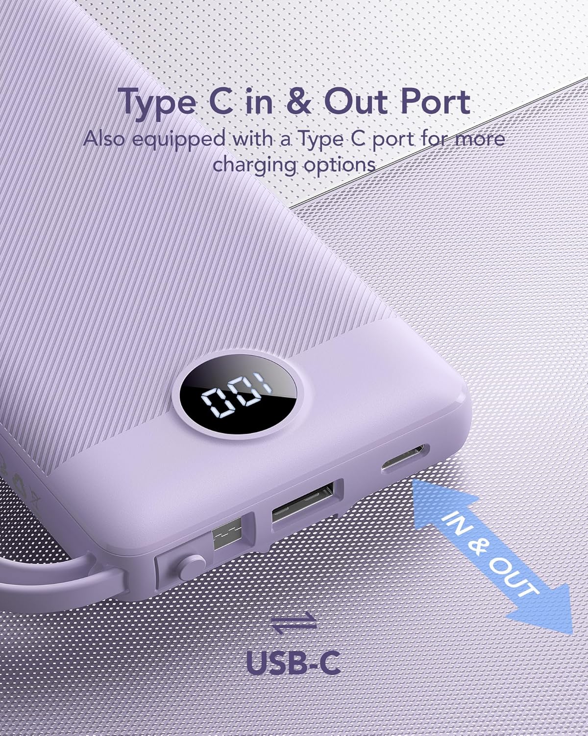 VRURC Portable Charger Power Bank, 10000mAh Travel Essentials Battery Pack, 5 Outputs 2 Inputs Slim Charging Bank Built-in Cables Cords (1 Pack)