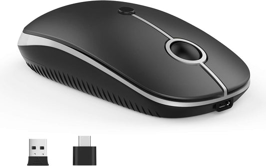 VssoPlor Type C Wireless Mouse, USB C MacBook Wireless Mouse Dual Mode Cordless Mice with USB and Type C Receiver Compatible with PC, Laptop
