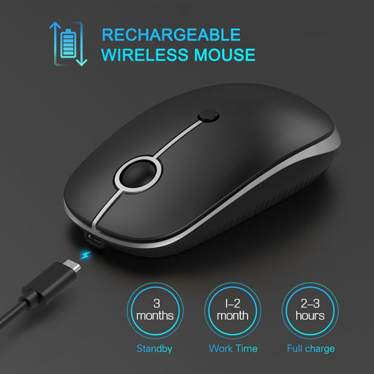 VssoPlor Type C Wireless Mouse, USB C MacBook Wireless Mouse Dual Mode Cordless Mice with USB and Type C Receiver Compatible with PC, Laptop