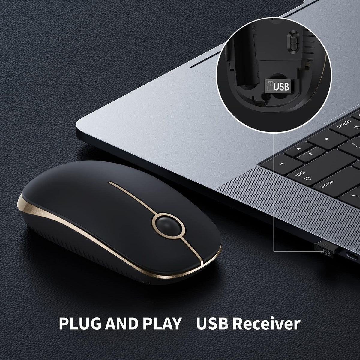 VssoPlor Wireless Mouse, 2.4G Slim Portable Computer Laptop Mouse with Nano Receiver Quiet Silent Optical Mice for Notebook, PC, Laptop
