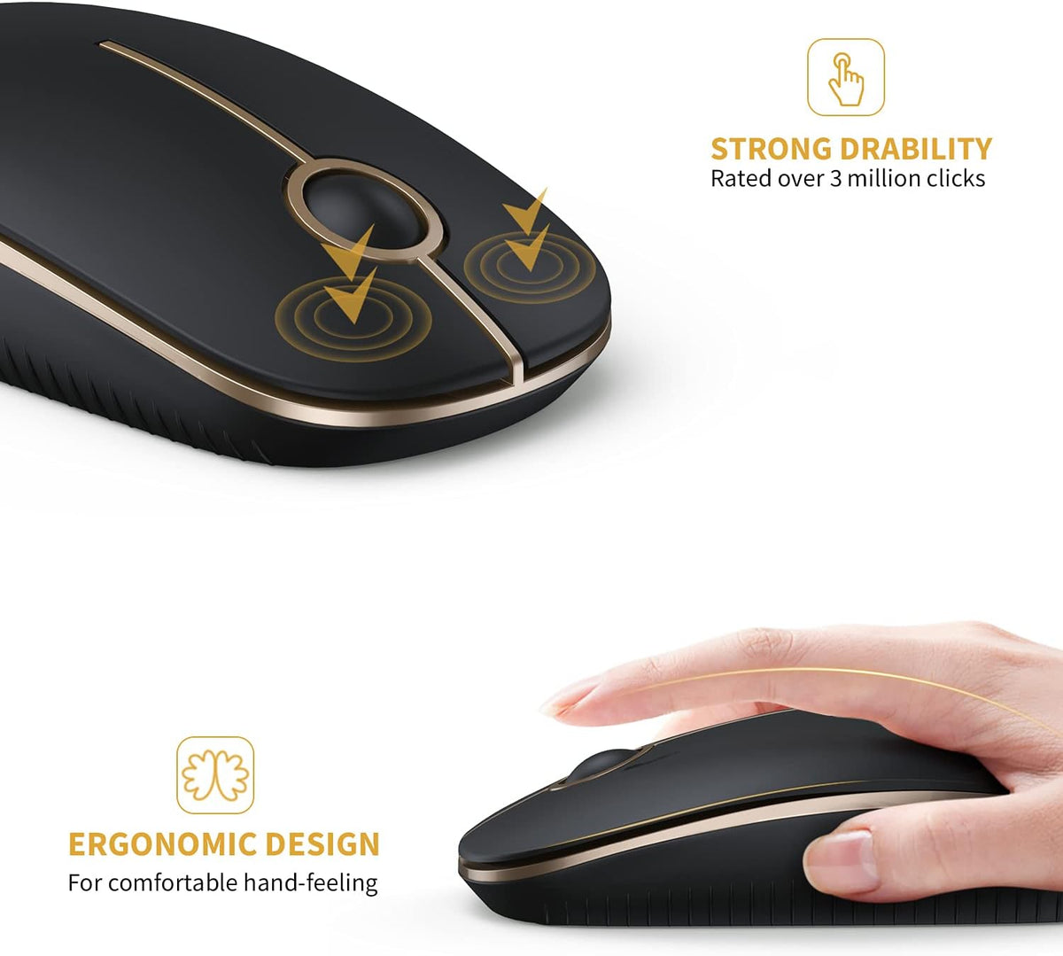 VssoPlor Wireless Mouse, 2.4G Slim Portable Computer Laptop Mouse with Nano Receiver Quiet Silent Optical Mice for Notebook, PC, Laptop