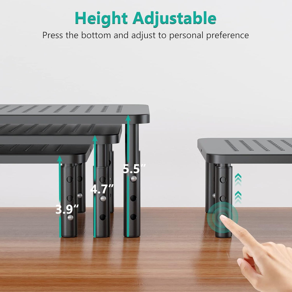 WALI Computer Monitor Stand for Desk, Adjustable Laptop Riser, Desk Monitor Stand Underneath Storage for Office, Home (Black)