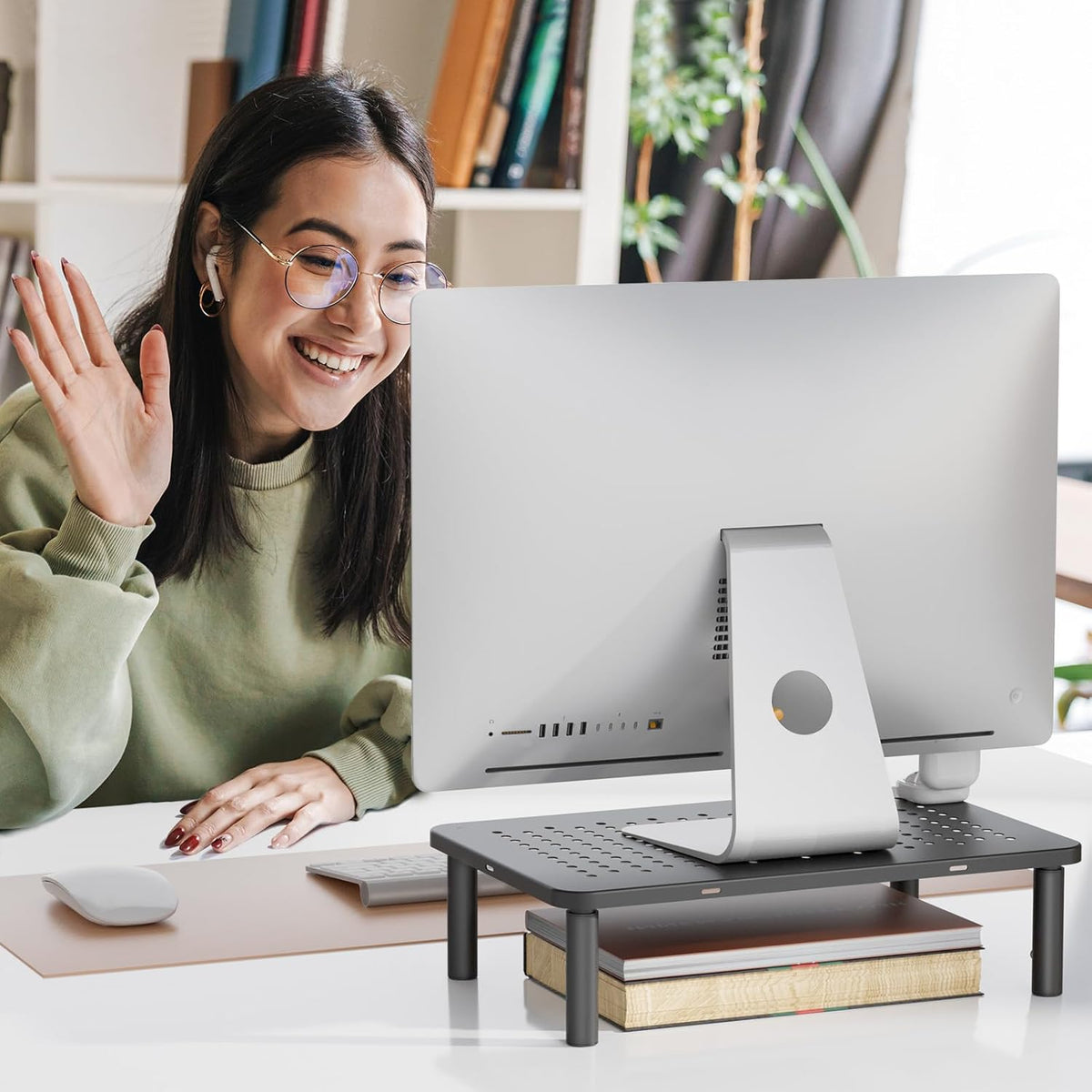 WALI Computer Monitor Stand for Desk, Adjustable Laptop Riser, Desk Monitor Stand Underneath Storage for Office, Home (Black)