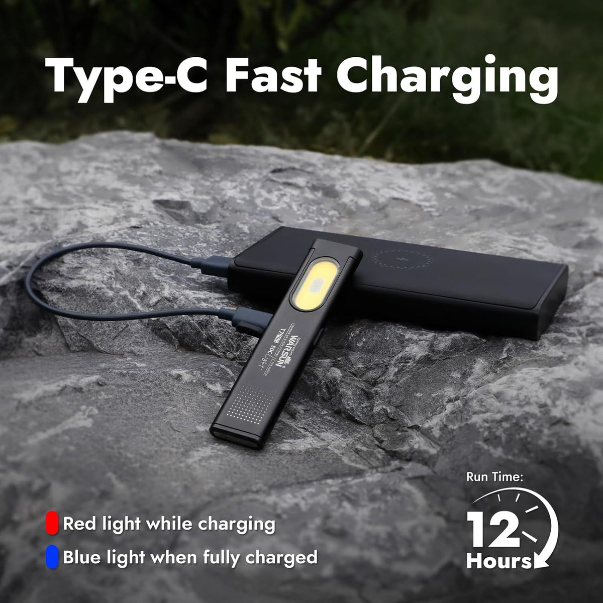 WARSUN Compact Multi-Mode Pocket LED Flashlight - 675LM, USB-C Rechargeable, IPX4, Dual Material, Red/Blue Strobe, for Everyday Carry & Travel