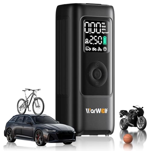 WARWOLF 160PSI Tire Inflator Portable Air Compressor, Electric Air Pump for Car Tires with Pressure Gauge, Dual Power 12V DC, LED Light, Auto Shut-Off