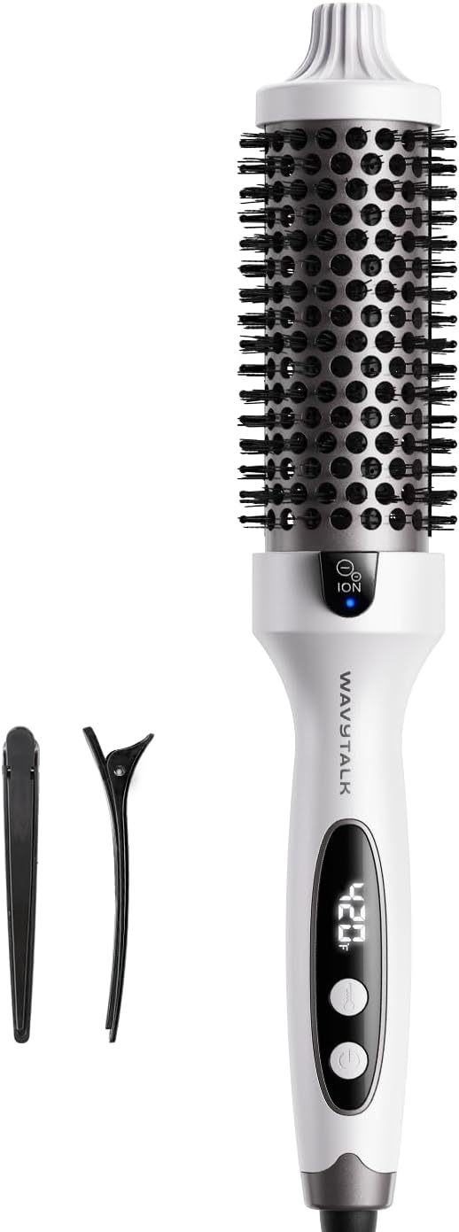 Wavytalk Blowout Boost Thermal Brush, 1.5 inch Heated Round Brush for Blowout Look, Negative Ion Technology, Ceramic Tourmaline (White)