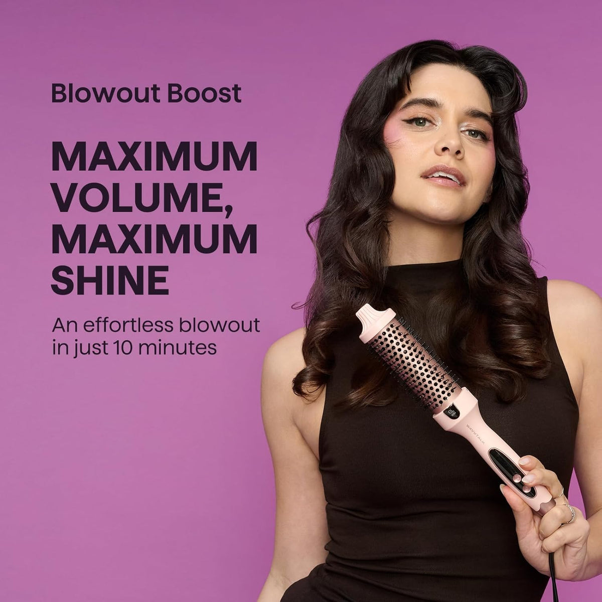 Wavytalk Blowout Boost Thermal Brush, 1.5 inch Heated Round Brush for Blowout Look, Negative Ion Technology, Ceramic Tourmaline (White)