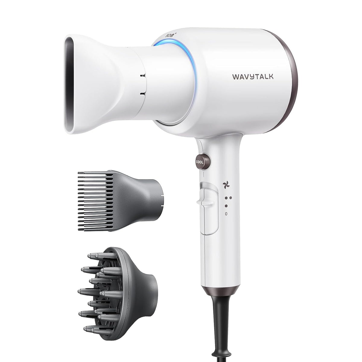 Wavytalk Hair Dryer, Blown Away Ionic Hair Dryer for Curly Hair with Diffuser, 1875W Fast Drying Blow Dryer with Ceramic Technology (White)