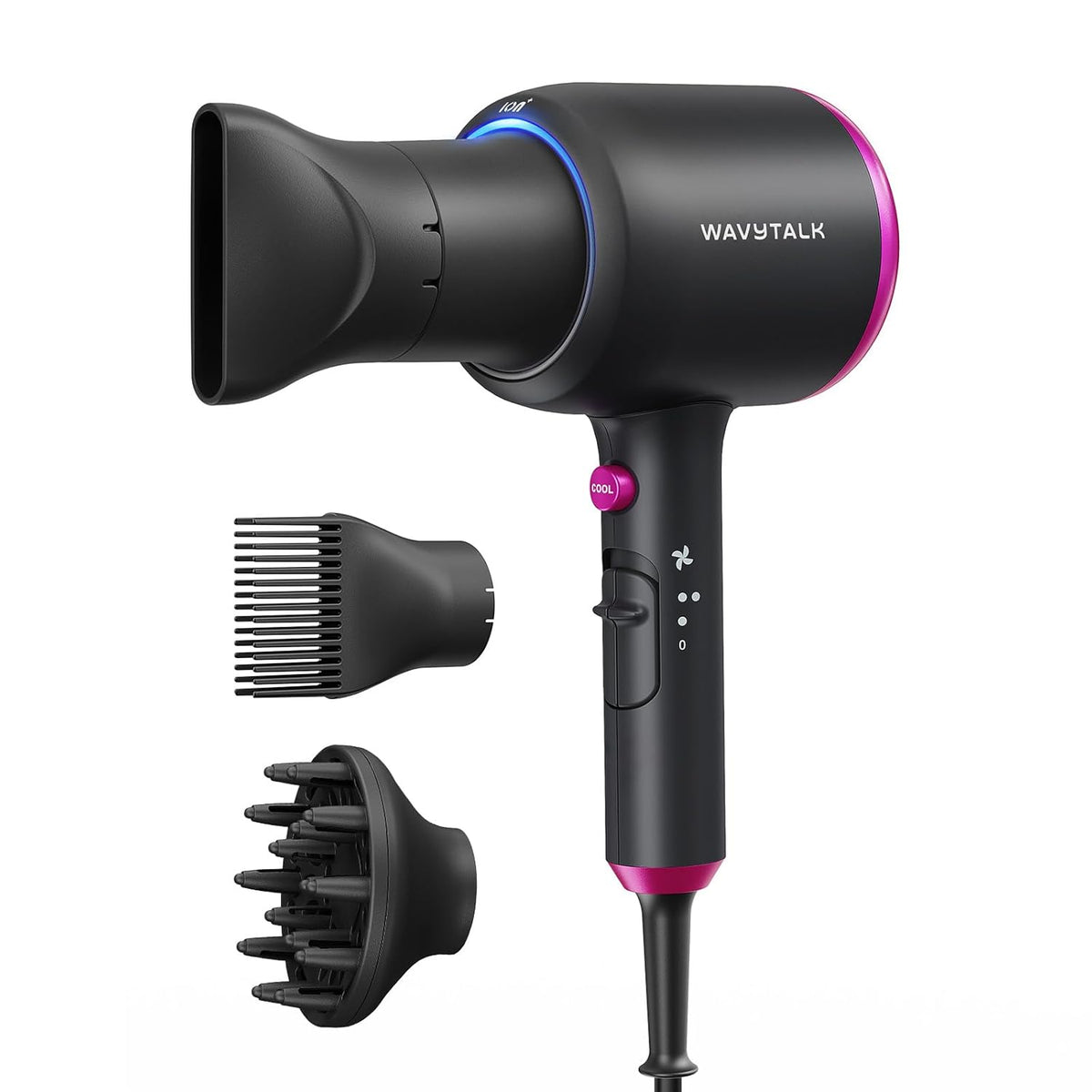 Wavytalk Hair Dryer with Diffuser, Blown Away Ionic Hair Dryer for Curly Hair with Comb, 1875W Fast Drying Blow Dryer with Ceramic Technology (Black)