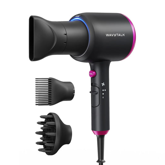Wavytalk Hair Dryer with Diffuser, Blown Away Ionic Hair Dryer for Curly Hair with Comb, 1875W Fast Drying Blow Dryer with Ceramic Technology (Black)