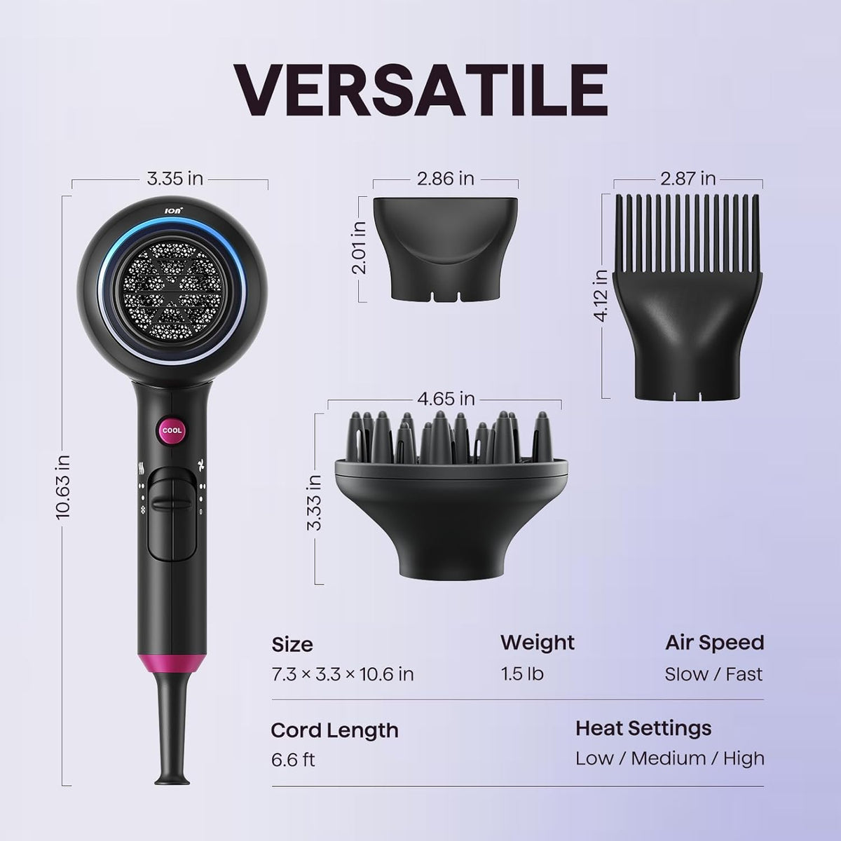 Wavytalk Hair Dryer with Diffuser, Blown Away Ionic Hair Dryer for Curly Hair with Comb, 1875W Fast Drying Blow Dryer with Ceramic Technology (Black)