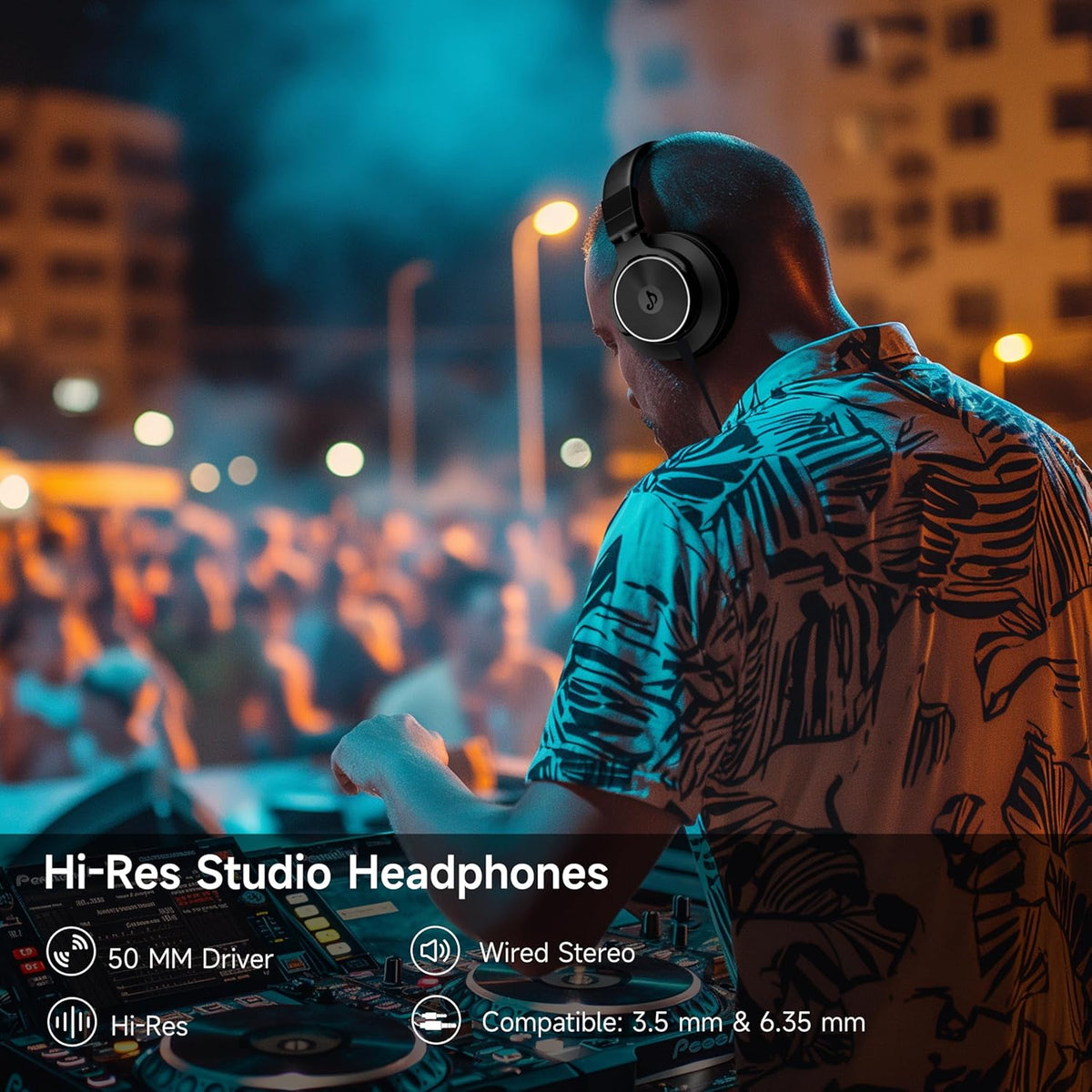Wired Headphones Over Ear, Studio Monitor & Mixing DJ Headphones with 50mm Neodymium Drivers and 1/4 to 3.5mm Jack for Guitar AMP Podcast Piano