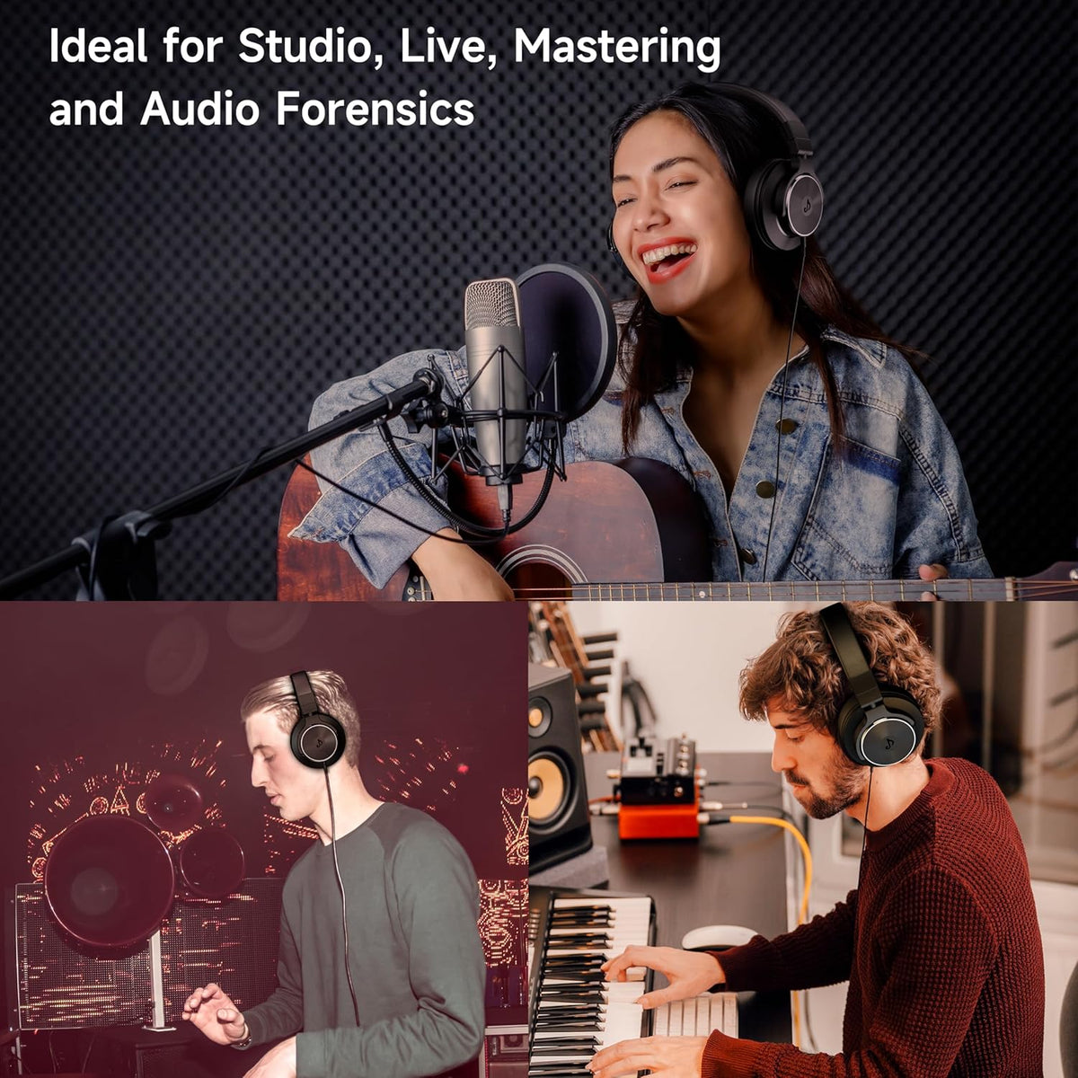 Wired Headphones Over Ear, Studio Monitor & Mixing DJ Headphones with 50mm Neodymium Drivers and 1/4 to 3.5mm Jack for Guitar AMP Podcast Piano