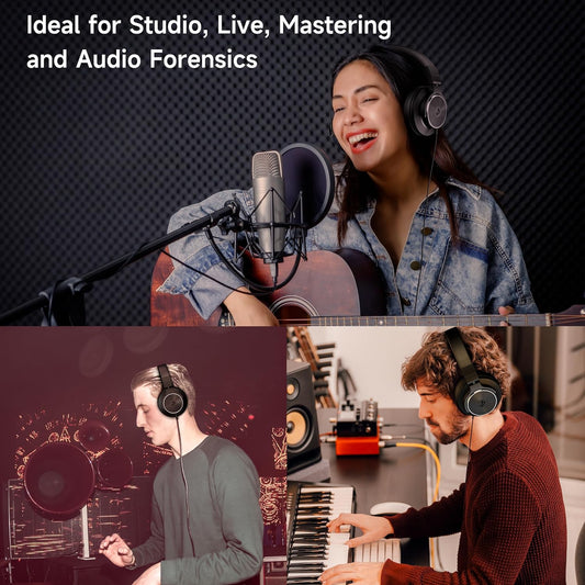 Wired Headphones Over Ear, Studio Monitor & Mixing DJ Headphones with 50mm Neodymium Drivers and 1/4 to 3.5mm Jack for Guitar AMP Podcast Piano