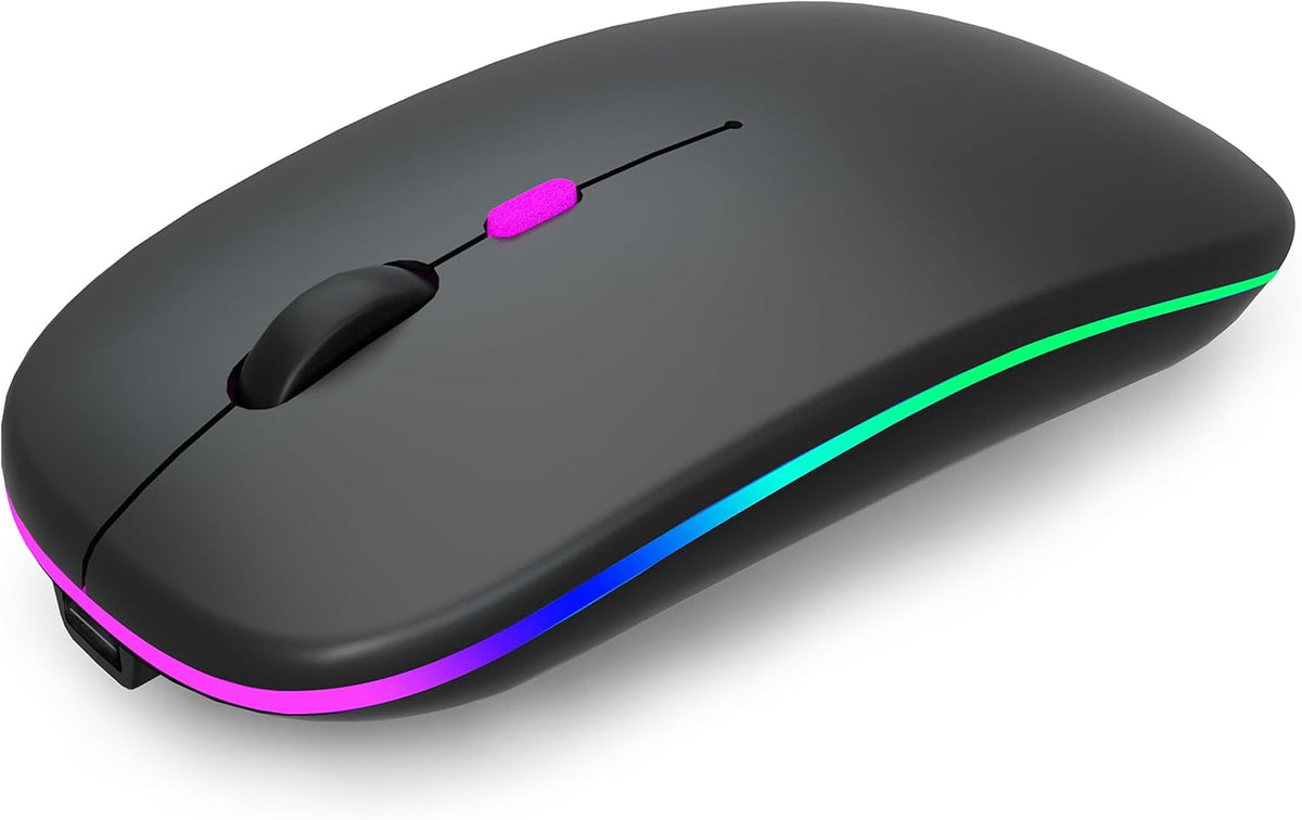 Wireless Bluetooth Mouse Rechargeable Laptop Mice with LED Use Portable(BT5.2 and USB 2.4G) Dual Mode Connection Silent Slim Computer Mouse (Black)