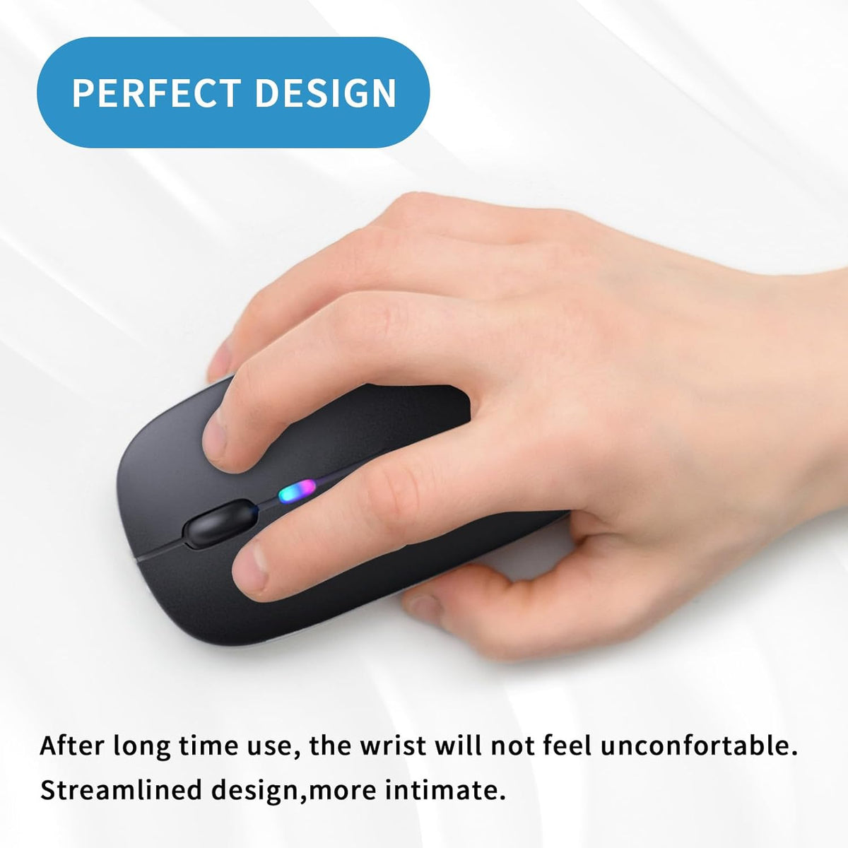 Wireless Bluetooth Mouse, Rechargeable, LED, Silent, Ultra-thin Design (Bluetooth 5.2 and 2.4GHz USB Receiver) - Portable Computer Mouse (Black)