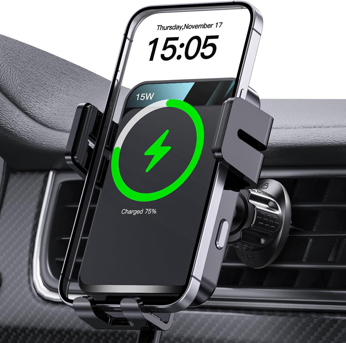 Wireless Car Charger, MOKPR Auto-Clamping Car Mount 15W/10W/7.5W Fast Charging Air Vent Car Phone Mount