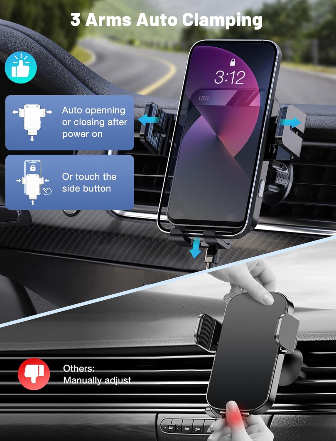 Wireless Car Charger, MOKPR Auto-Clamping Car Mount 15W/10W/7.5W Fast Charging Air Vent Car Phone Mount