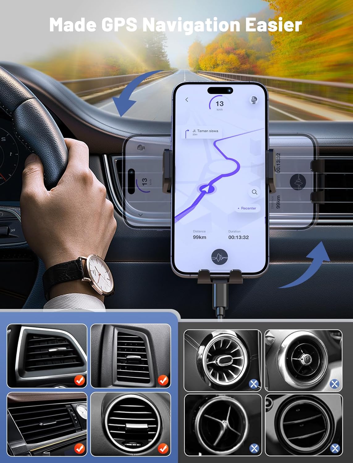 Wireless Car Charger, MOKPR Auto-Clamping Car Mount 15W/10W/7.5W Fast Charging Air Vent Car Phone Mount