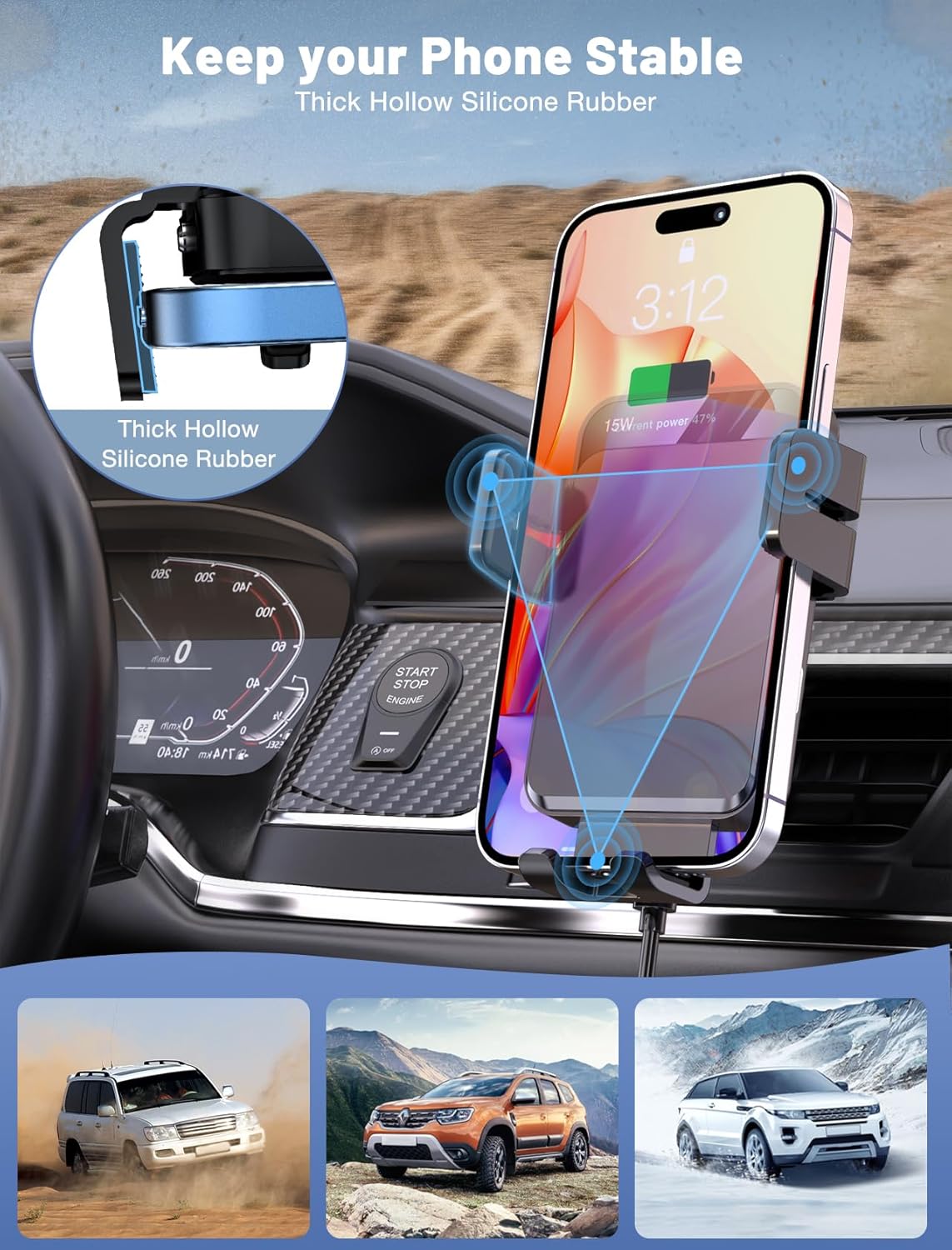 Wireless Car Charger, MOKPR Auto-Clamping Car Mount 15W/10W/7.5W Fast Charging Air Vent Car Phone Mount