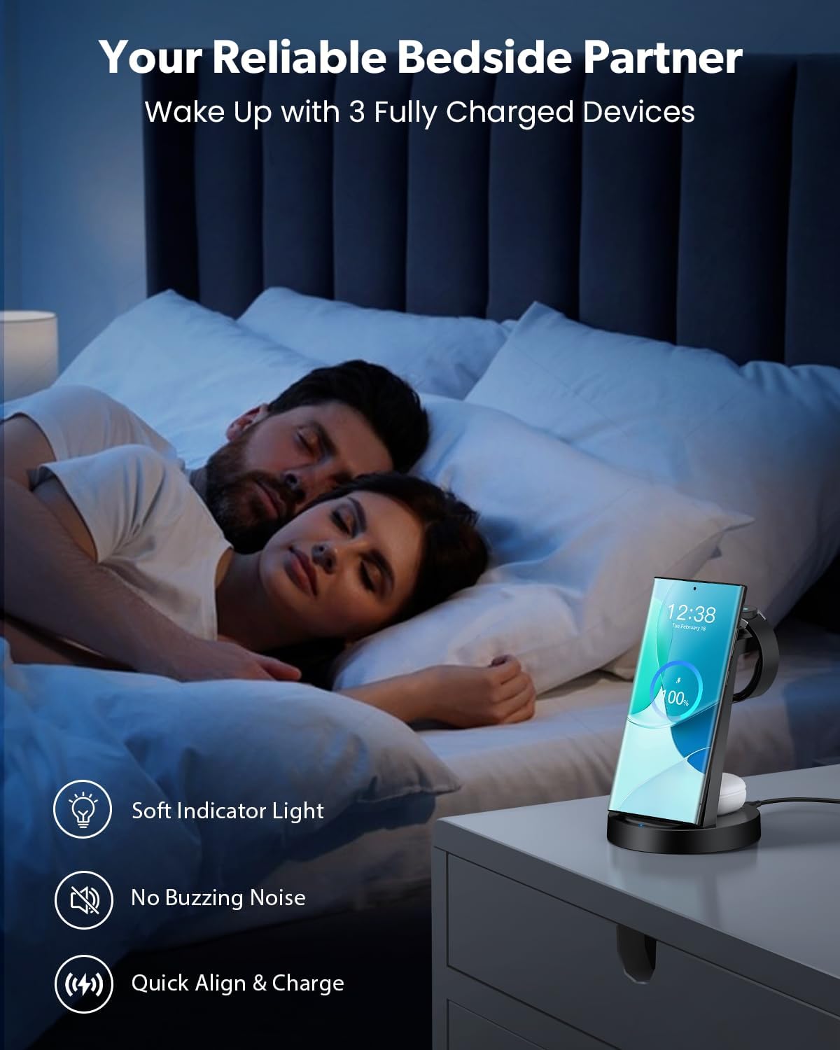 Wireless Charger for Samsung, 3 in 1 Wireless Charging Station for Samsung Galaxy Watch 8 7 6 5 4 3 Pro Classic Galaxy Buds - Charger Dock Stand