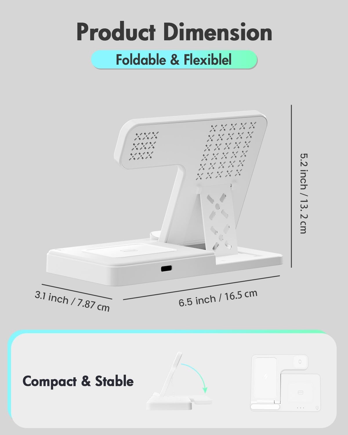 Wireless Charger Stand Charging Station, 3 in 1 Charger Stand Multiple Devices for Apple - iPhone 17 16e 16 15 14 Pro Max 13 12 (White)