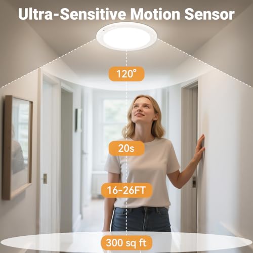 Wireless Closet Lights Motion Sensor - No Wiring Rechargeable Ceiling Light Night Light Indoor, Battery Operated Led Lights for Bedroom with Remote