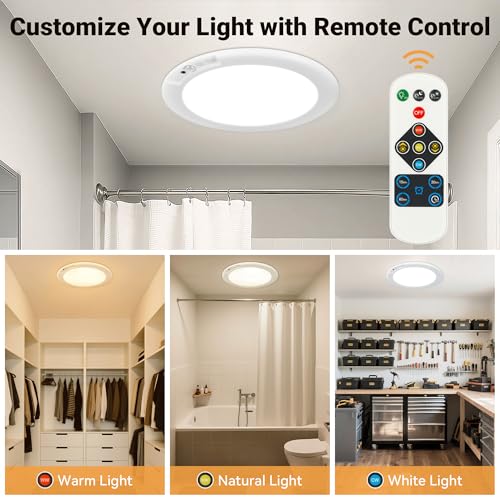Wireless Closet Lights Motion Sensor - No Wiring Rechargeable Ceiling Light Night Light Indoor, Battery Operated Led Lights for Bedroom with Remote