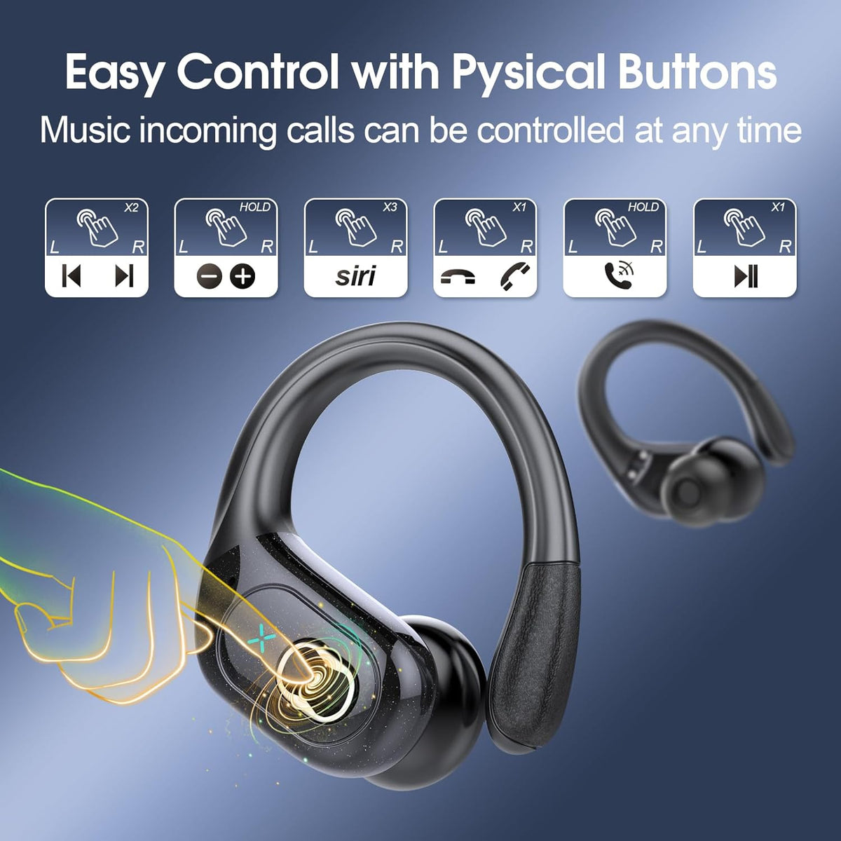 Wireless Earbuds 75hrs Bluetooth 5.4 Headphone Sport, Bluetooth Earbuds Stereo Deep Bass Over Ear Bud with Earhooks, ENC Noise Cancelling Mic
