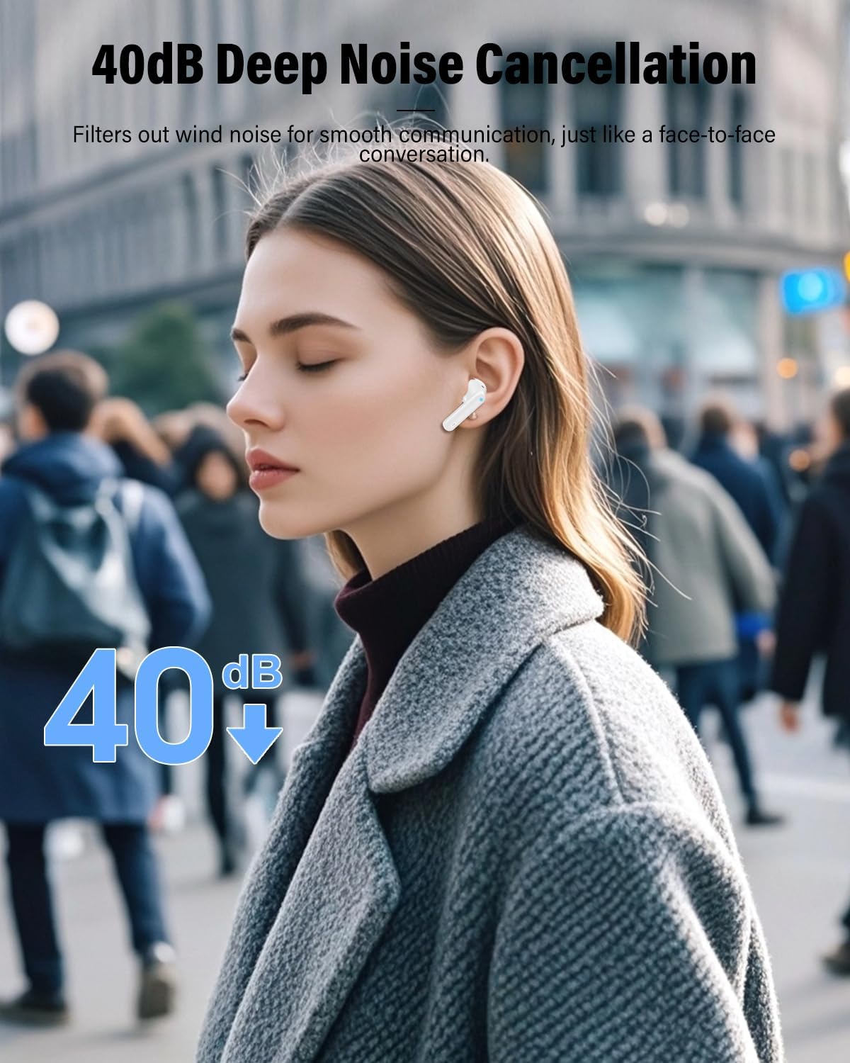 Wireless Earbuds, Bluetooth 5.4 Headphones Bass Stereo, Ear Buds with Noise Cancelling Mic, LED Display in Ear Earphones Clear Calls (White)