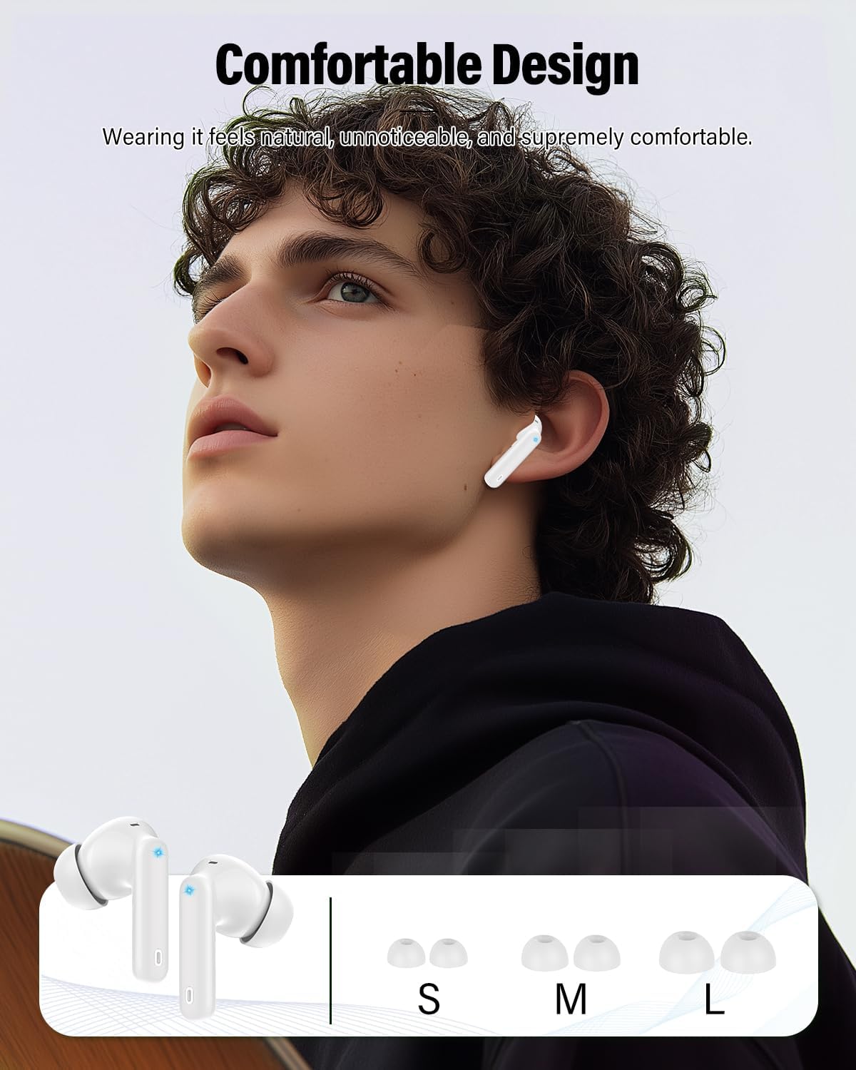 Wireless Earbuds, Bluetooth 5.4 Headphones Bass Stereo, Ear Buds with Noise Cancelling Mic, LED Display in Ear Earphones Clear Calls (White)