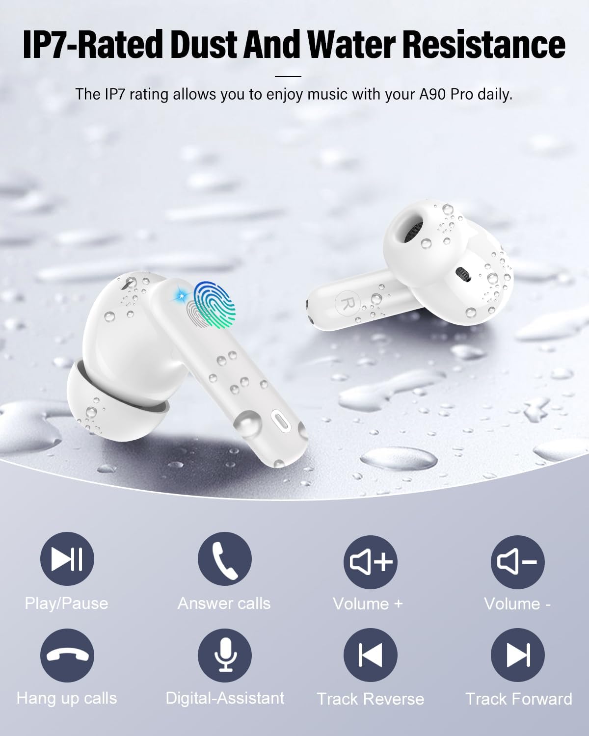 Wireless Earbuds, Bluetooth 5.4 Headphones Bass Stereo, Ear Buds with Noise Cancelling Mic, LED Display in Ear Earphones Clear Calls (White)