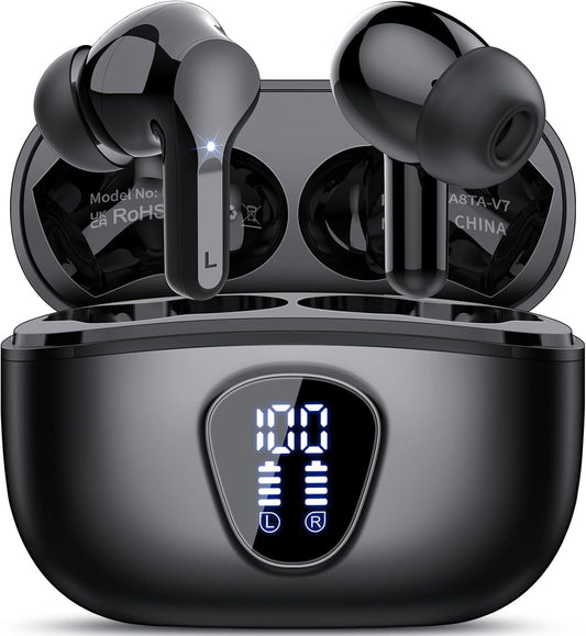 Wireless Earbuds, Bluetooth 5.4 Headphones HiFi Stereo, Bluetooth Earbuds with ENC Noise Cancelling Mic, IP7 Waterproof in Ear Earphones, 48H (Black)
