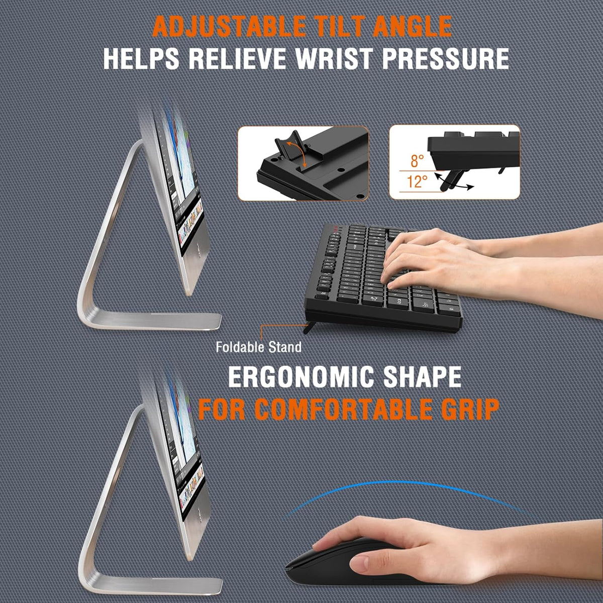 Wireless Keyboard and Mouse Combo, EDJO Silent Full Size Cordless USB Keyboard Mouse, 2.4GHz Lag-Free, Long Battery Life, for Computer (Black, 1 Pack)