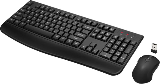 Wireless Keyboard and Mouse Combo, Full-Sized 2.4GHz Wireless Keyboard with Comfortable Palm Rest and Optical Wireless Mouse for Windows (Black)