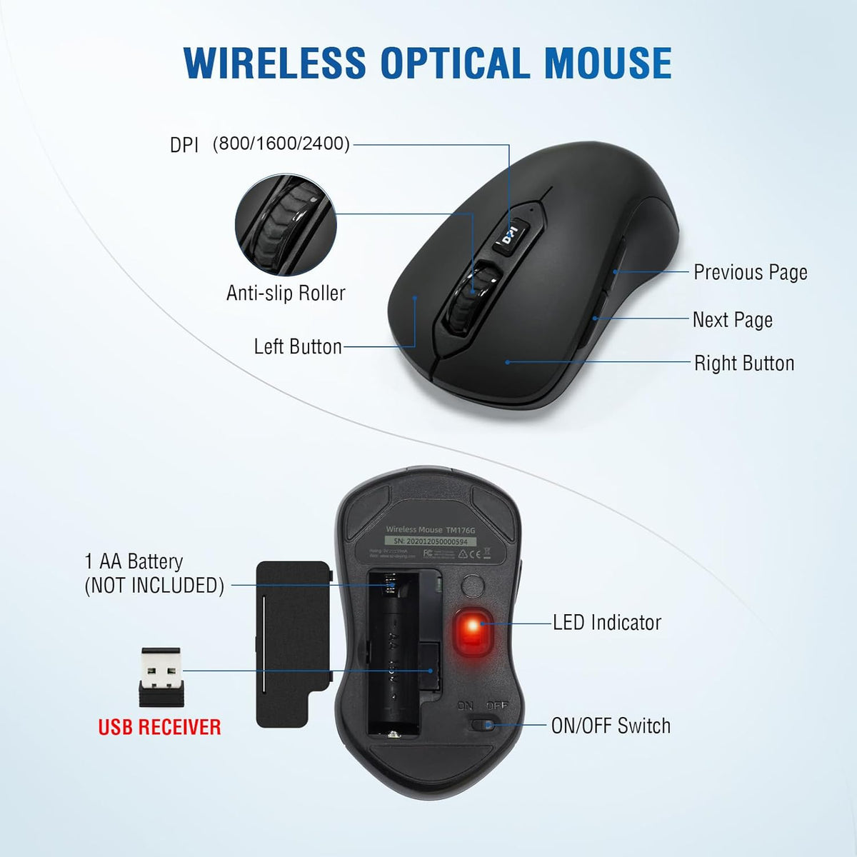 Wireless Keyboard and Mouse Combo, Full-Sized 2.4GHz Wireless Keyboard with Comfortable Palm Rest and Optical Wireless Mouse for Windows (Black)