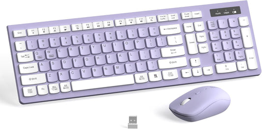 Wireless Keyboard and Mouse Combo, Full-Sized Wireless Keyboard and Adjustable DPI Mouse, 2.4GHz USB Receiver, Silent Keyboard and Mouse (Purple)