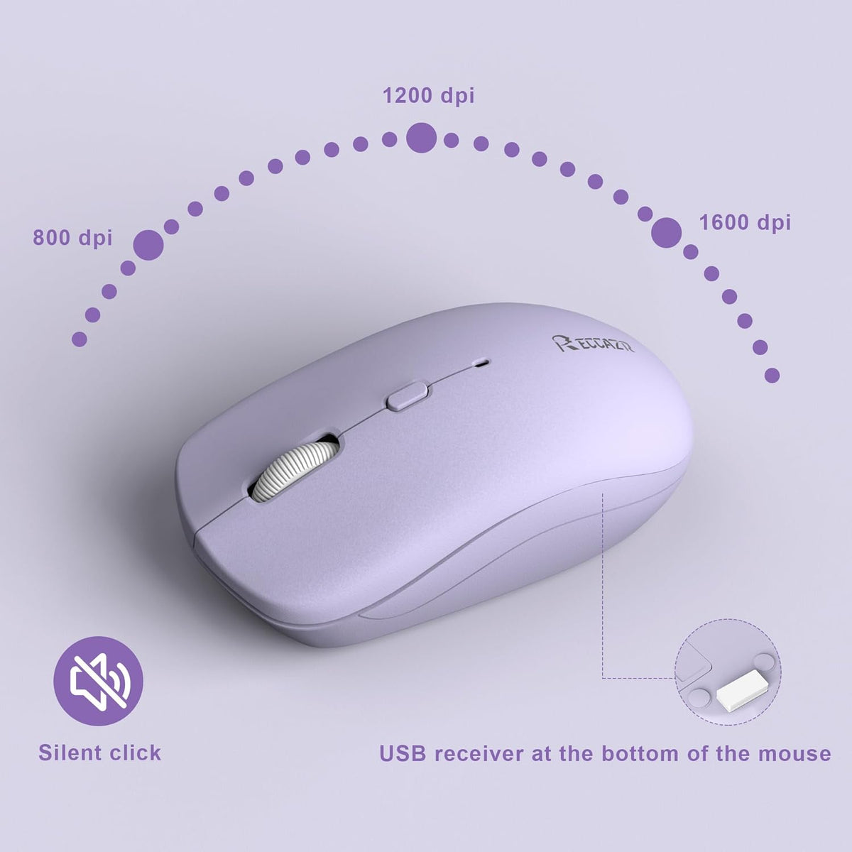 Wireless Keyboard and Mouse Combo, Full-Sized Wireless Keyboard and Adjustable DPI Mouse, 2.4GHz USB Receiver, Silent Keyboard and Mouse (Purple)