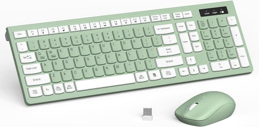 Wireless Keyboard and Mouse Combo, Full-Sized Wireless Keyboard and Adjustable DPI Mouse, 2.4GHz USB Receiver, Silent Keyboard (Avocado Green)