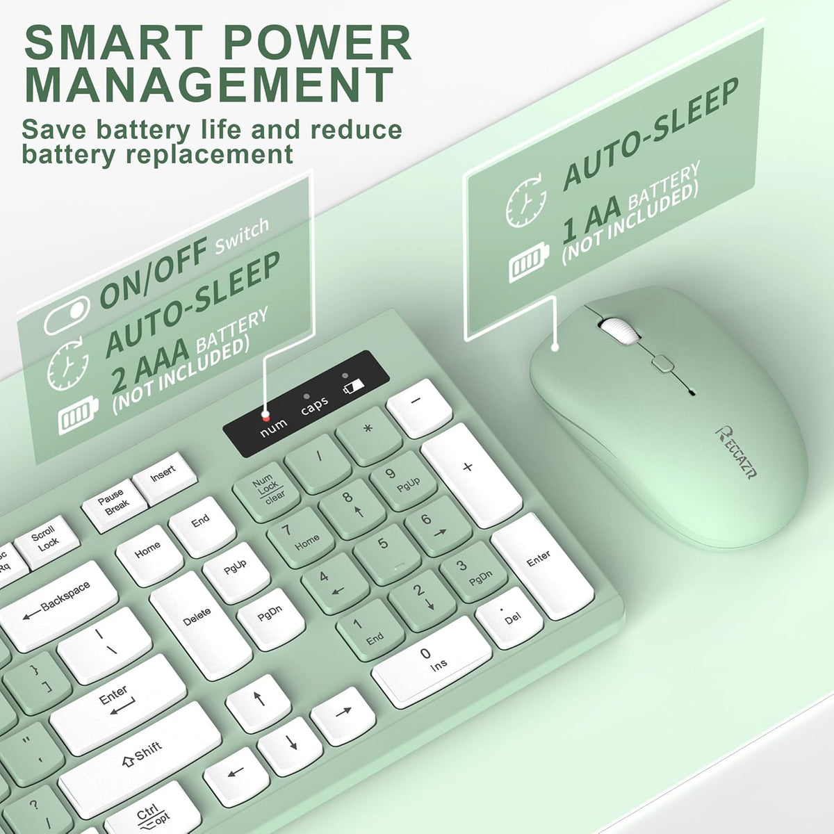 Wireless Keyboard and Mouse Combo, Full-Sized Wireless Keyboard and Adjustable DPI Mouse, 2.4GHz USB Receiver, Silent Keyboard (Avocado Green)