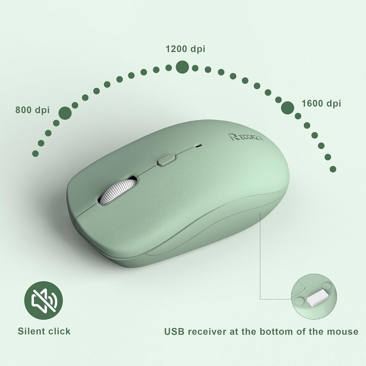 Wireless Keyboard and Mouse Combo, Full-Sized Wireless Keyboard and Adjustable DPI Mouse, 2.4GHz USB Receiver, Silent Keyboard (Avocado Green)