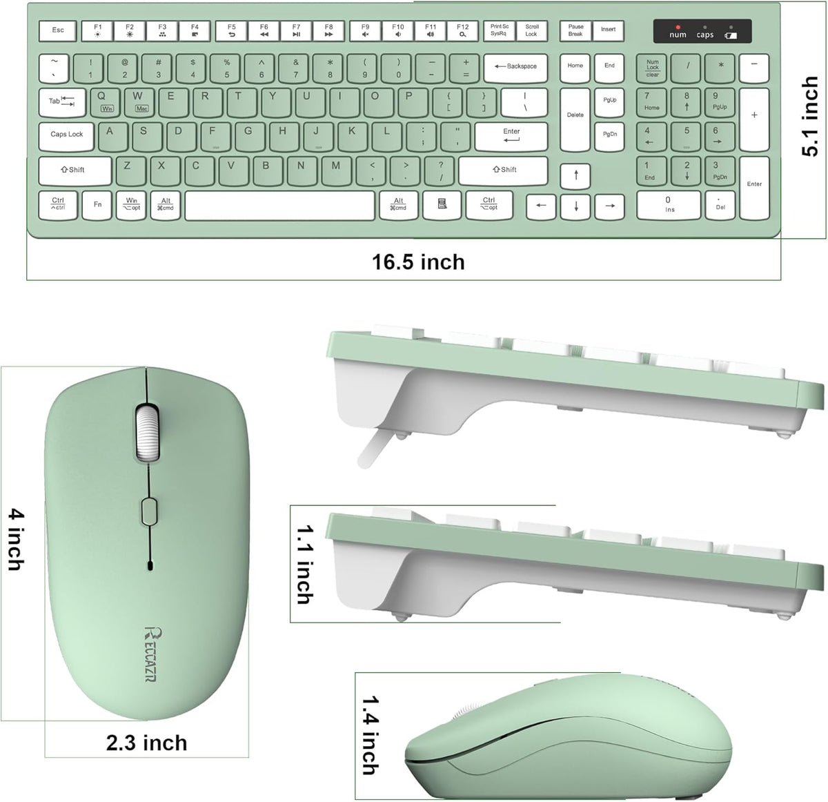 Wireless Keyboard and Mouse Combo, Full-Sized Wireless Keyboard and Adjustable DPI Mouse, 2.4GHz USB Receiver, Silent Keyboard (Avocado Green)
