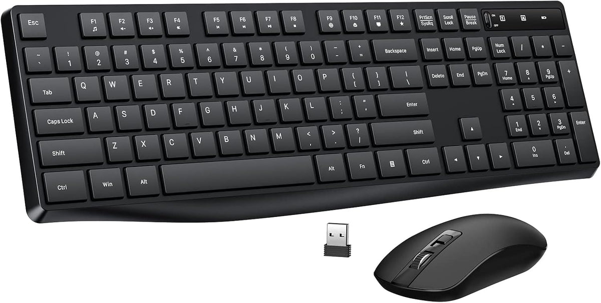 Wireless Keyboard and Mouse Combo, Lovaky 2.4G Full-Sized Ergonomic Keyboard Mouse, 3 DPI Adjustable Cordless USB Keyboard and Mouse (1 Pack, Black)