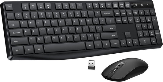 Wireless Keyboard and Mouse Combo, Lovaky 2.4G Full-Sized Ergonomic Keyboard Mouse, 3 DPI Adjustable Cordless USB Keyboard and Mouse (1 Pack, Black)