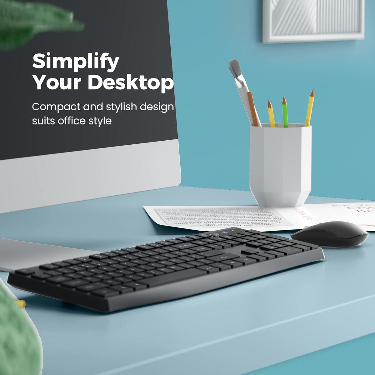 Wireless Keyboard and Mouse Combo, Lovaky 2.4G Full-Sized Ergonomic Keyboard Mouse, 3 DPI Adjustable Cordless USB Keyboard and Mouse (1 Pack, Black)