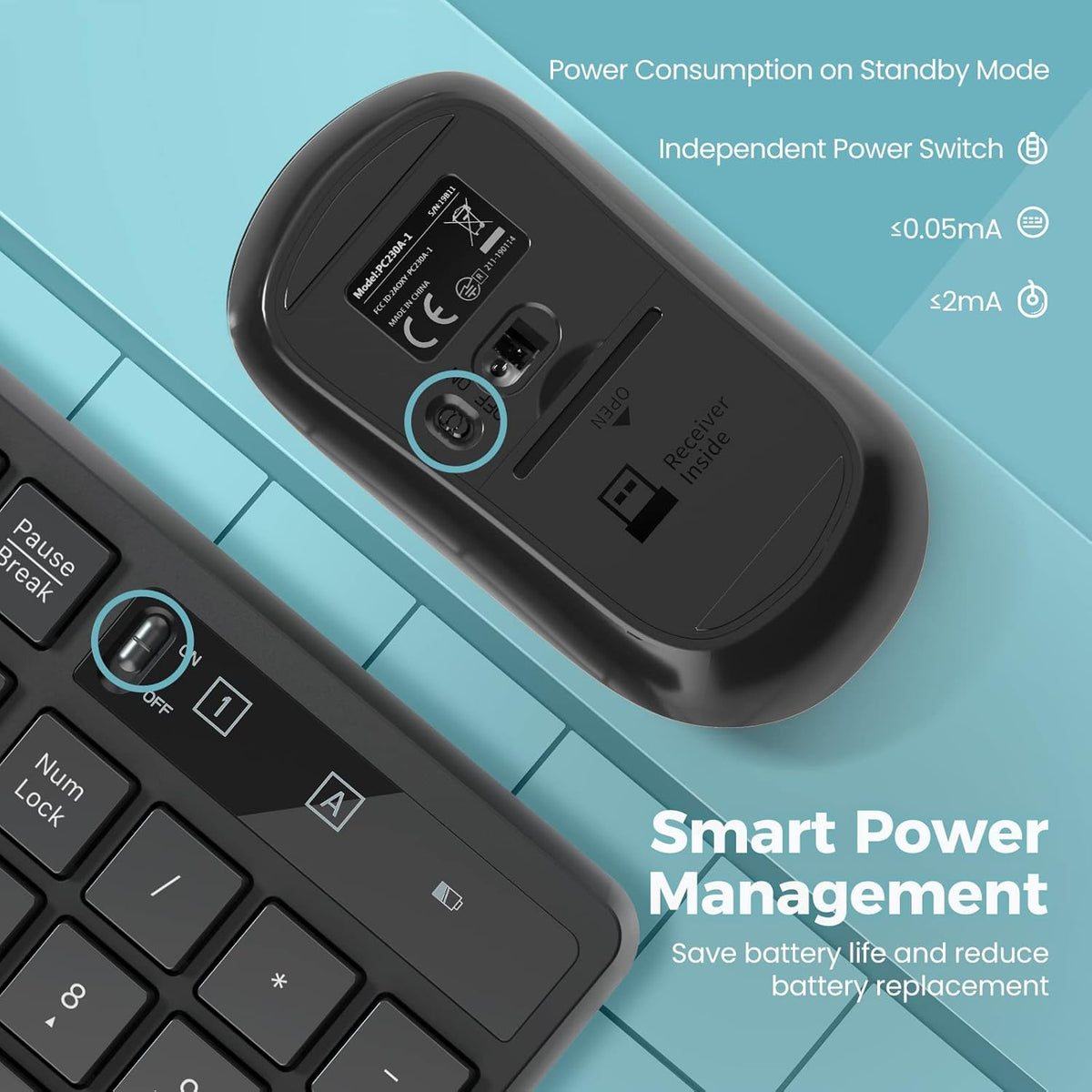 Wireless Keyboard and Mouse Combo, Lovaky 2.4G Full-Sized Ergonomic Keyboard Mouse, 3 DPI Adjustable Cordless USB Keyboard and Mouse (1 Pack, Black)